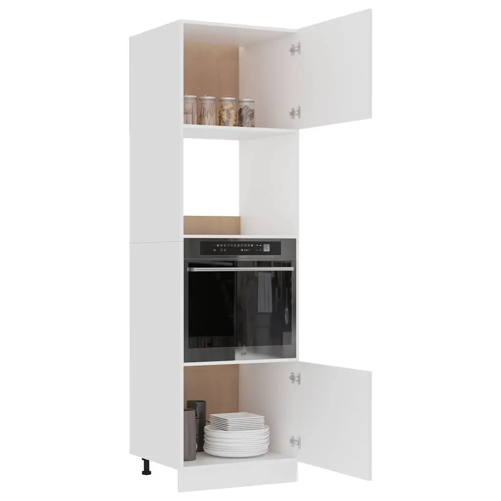 Microwave Cabinet White 60x57x207cm Kitchen Storage Cupboard 4 Shelves 2 Doors