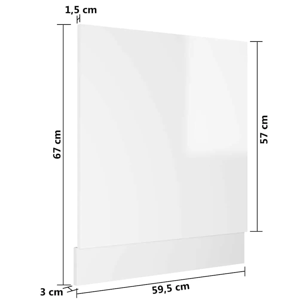 Dishwasher Panel White High Gloss Engineered Wood 59.5 x 3 x 67 cm