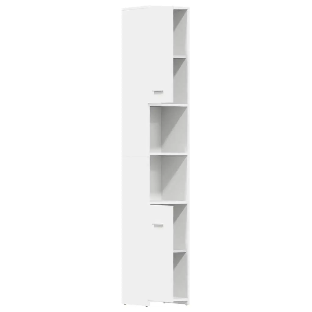 White Bathroom Cabinet Storage Unit 30x30x183.5cm with 2 Doors and 6 Compartments for Organized Bathroom Storage