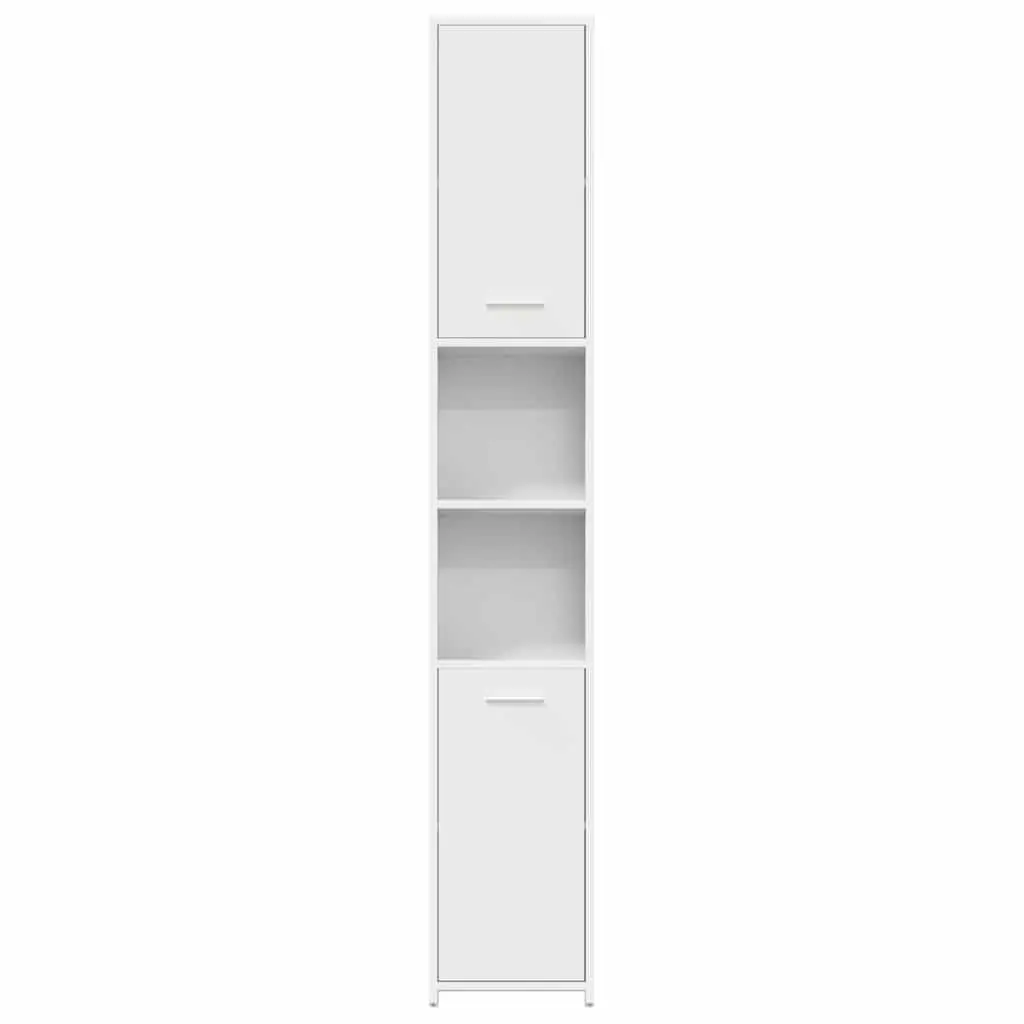White Bathroom Cabinet Storage Unit 30x30x183.5cm with 2 Doors and 6 Compartments for Organized Bathroom Storage