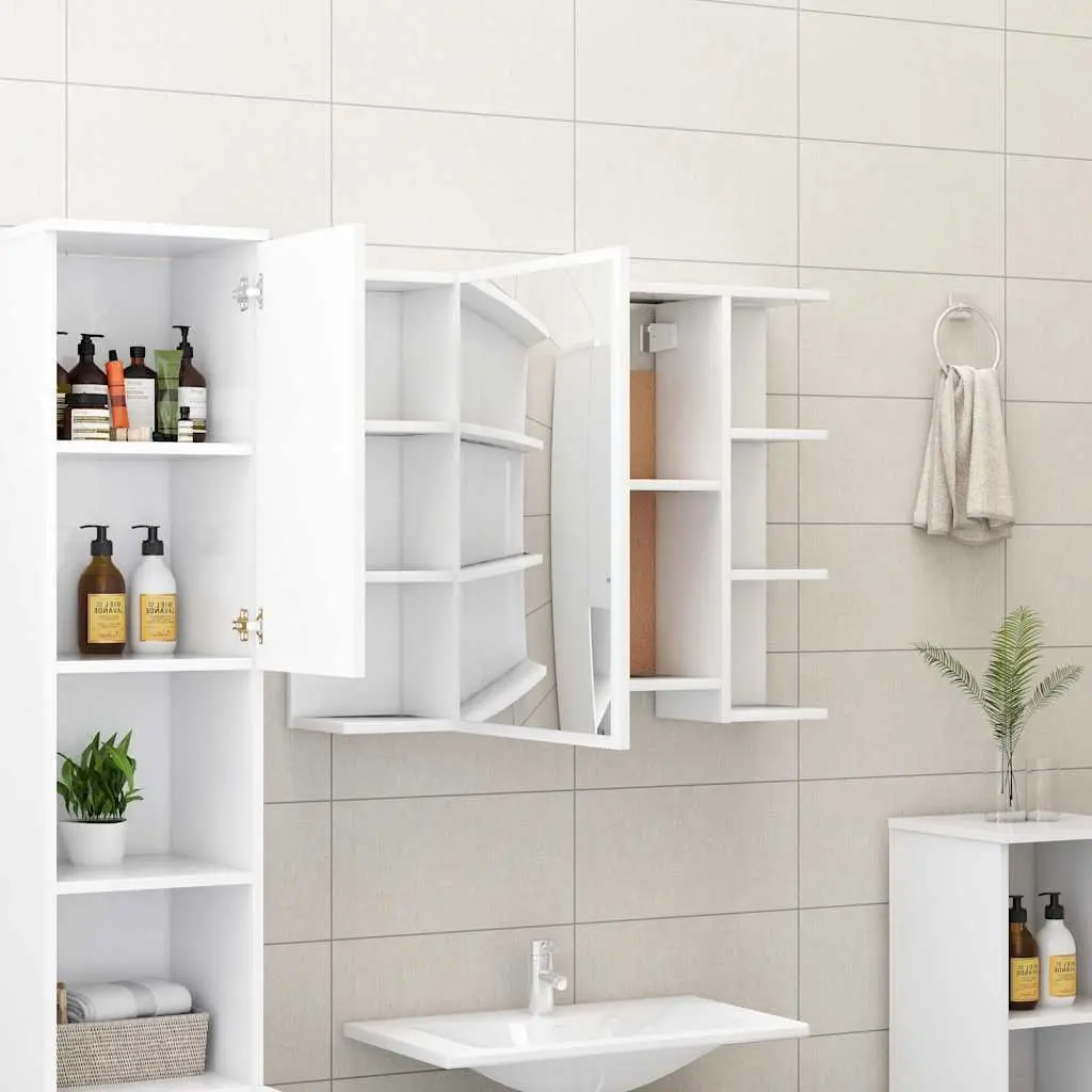 Bathroom Cabinet White Wall Mounted Mirror Unit Engineered Wood 80 x 20.5 x 64 cm