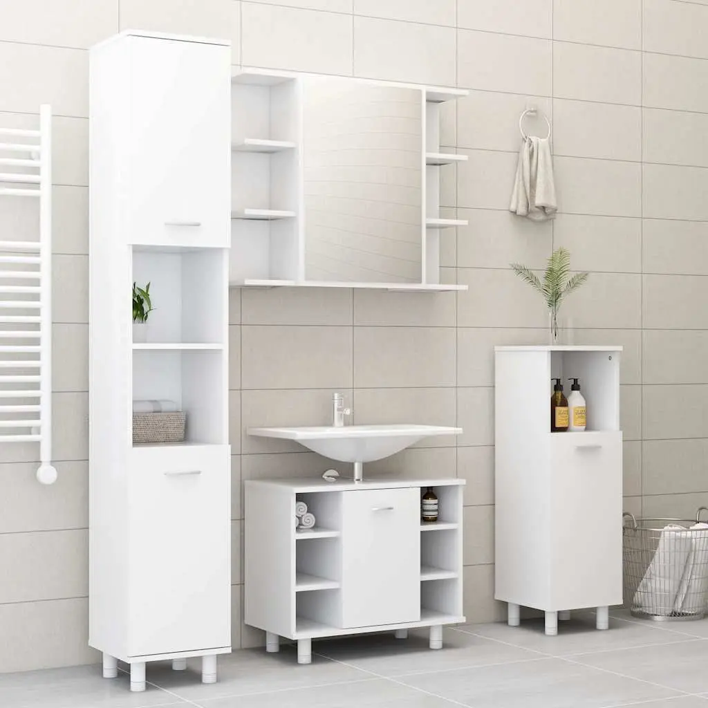 Bathroom Cabinet White Wall Mounted Mirror Unit Engineered Wood 80 x 20.5 x 64 cm