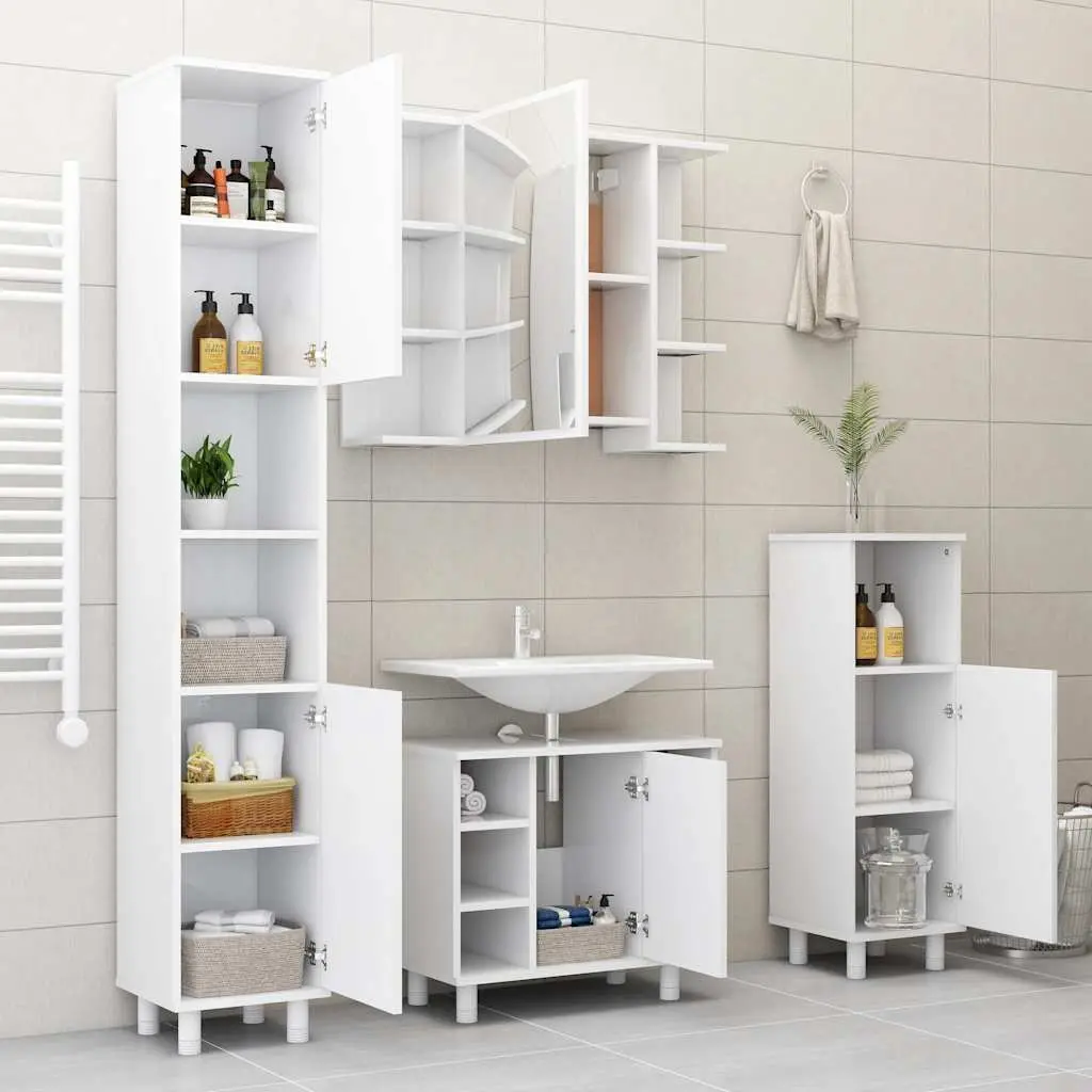 Bathroom Cabinet White Wall Mounted Mirror Unit Engineered Wood 80 x 20.5 x 64 cm