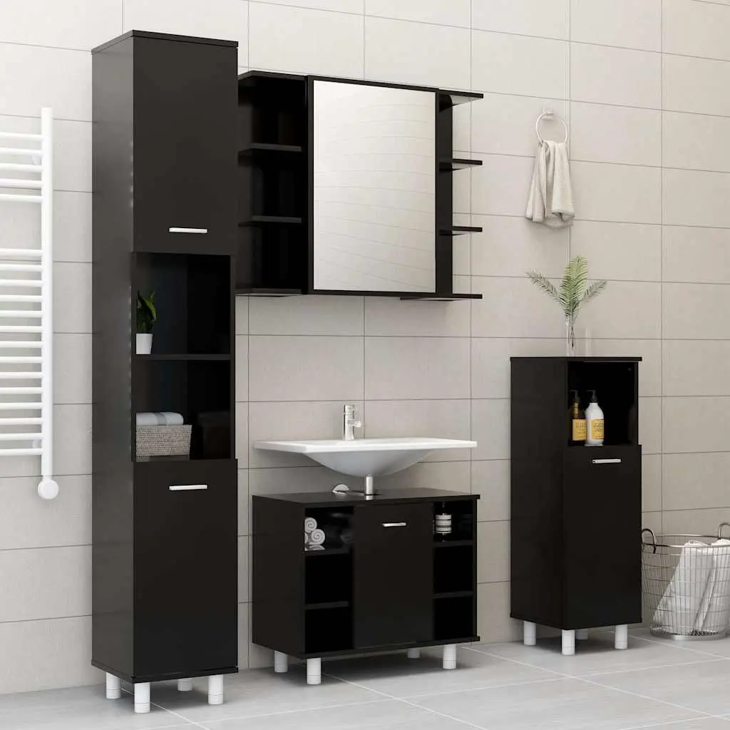 Bathroom Cabinet Black Engineered Wood 30 x 30 x 95 cm