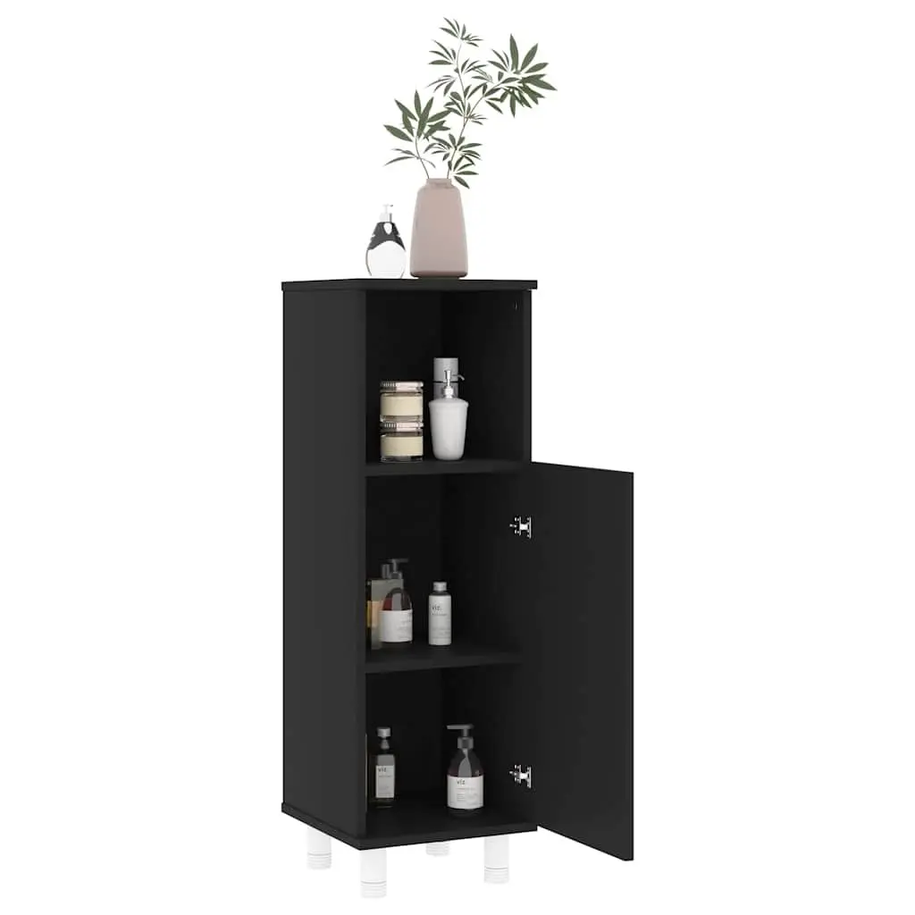 Bathroom Cabinet Black Engineered Wood 30 x 30 x 95 cm