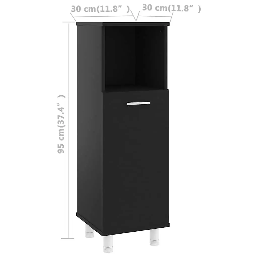 Bathroom Cabinet Black Engineered Wood 30 x 30 x 95 cm