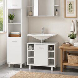 Bathroom Storage Cabinet White Engineered Wood Cupboard 7 Compartments Door