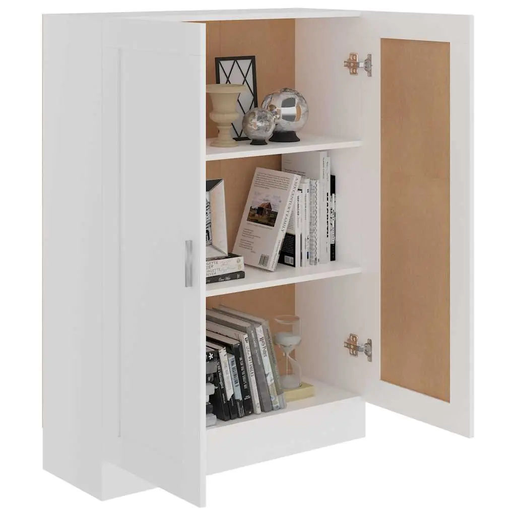 White Book Cabinet Storage Shelving Unit with 3 Compartments and 2 Doors 82.5 x 30.5 x 115 cm