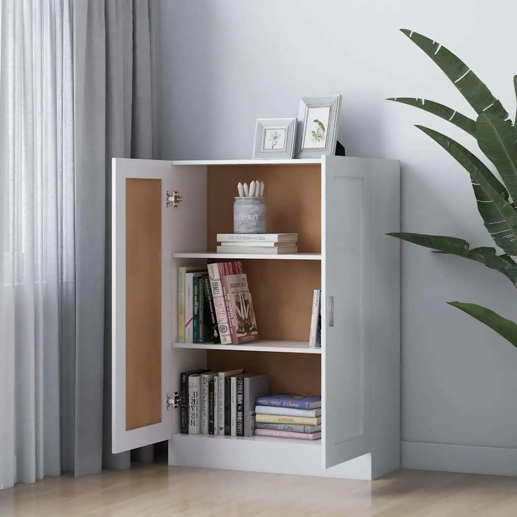 White Book Cabinet Storage Shelving Unit with 3 Compartments and 2 Doors 82.5 x 30.5 x 115 cm