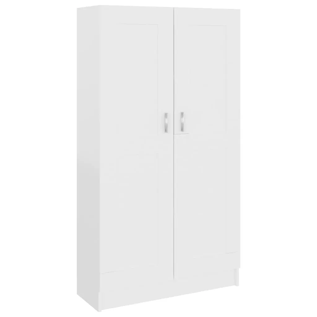 Book Cabinet White Engineered Wood Storage Shelving Unit 4 Compartments 2 Doors