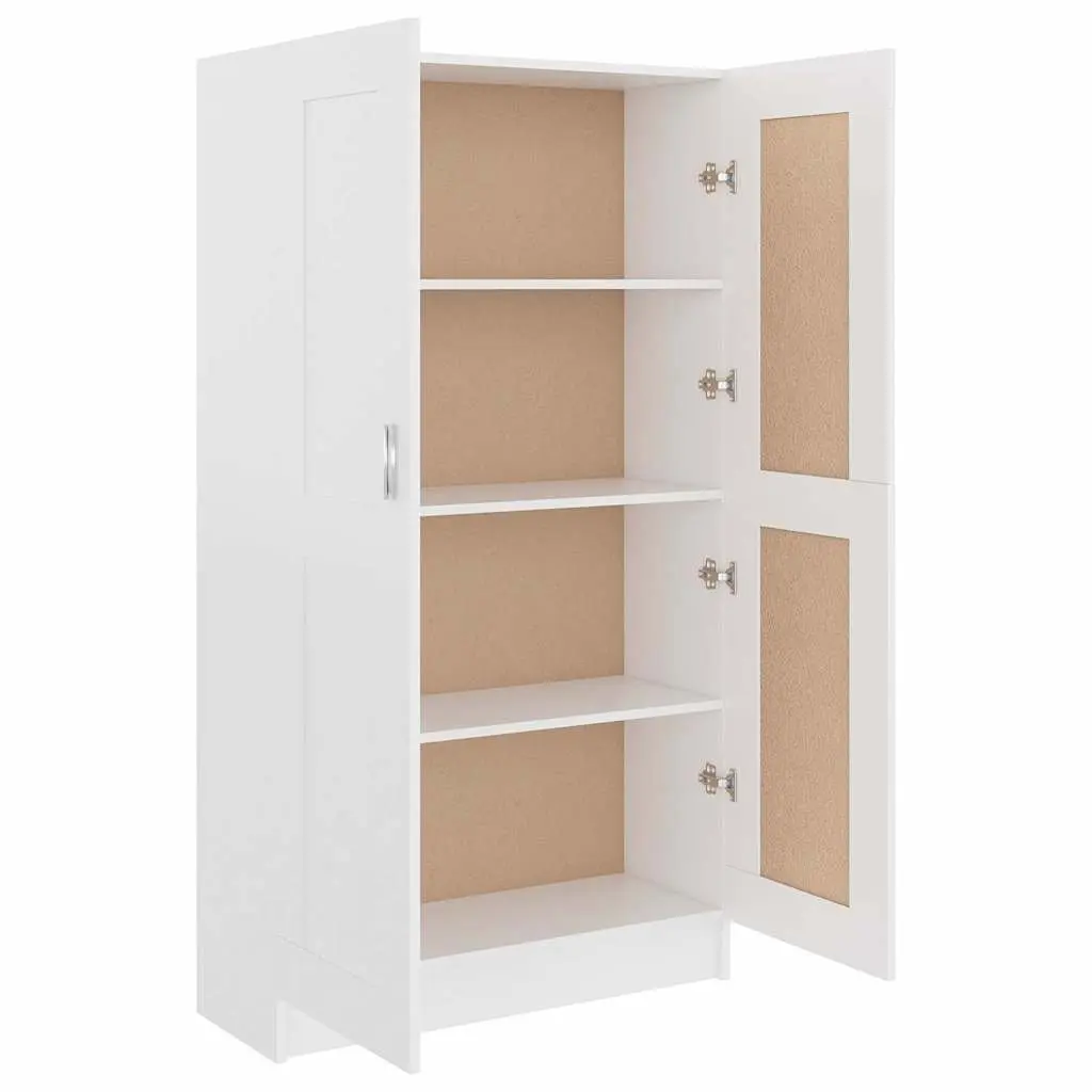 Book Cabinet White Engineered Wood Storage Shelving Unit 4 Compartments 2 Doors