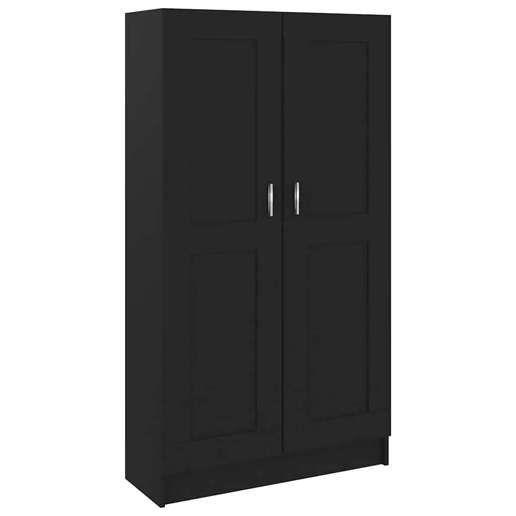Book Cabinet Black Engineered Wood Storage Shelving Unit with Doors Compartments