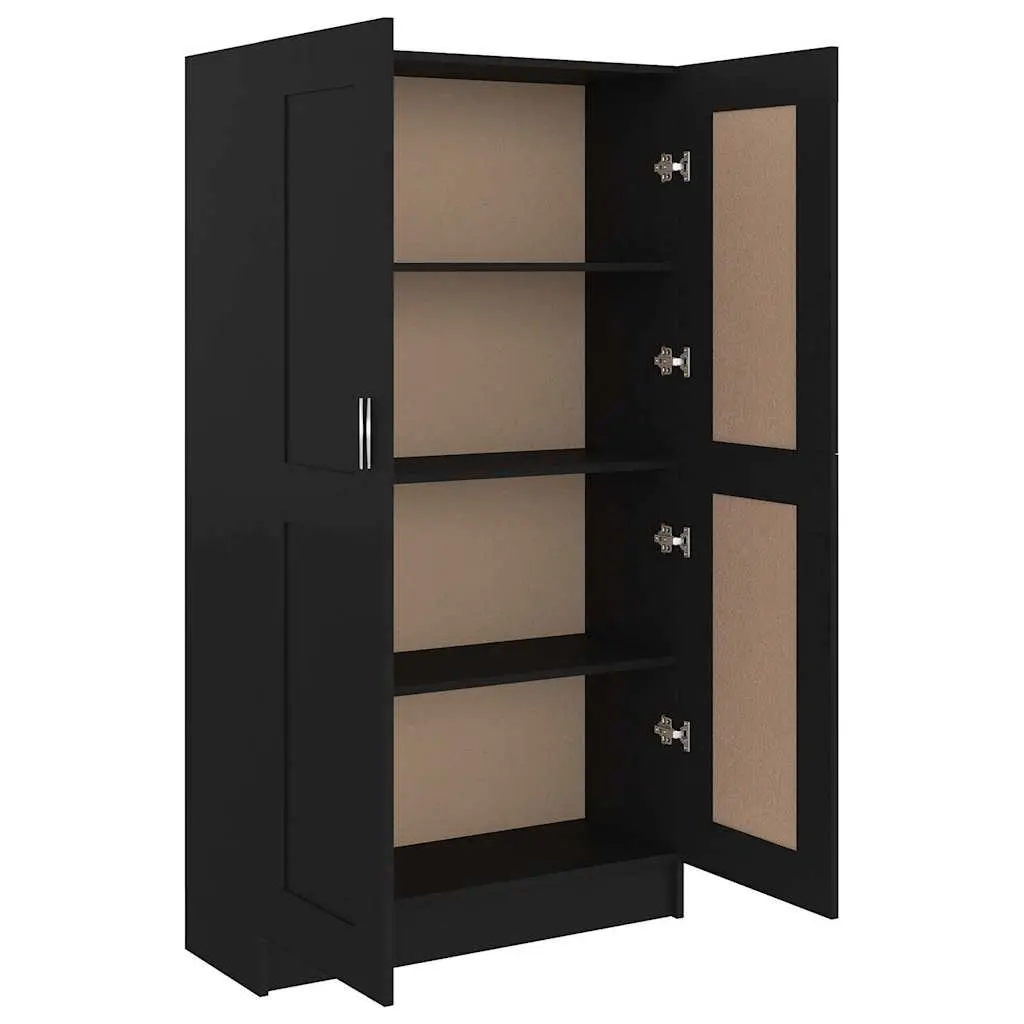 Book Cabinet Black Engineered Wood Storage Shelving Unit with Doors Compartments