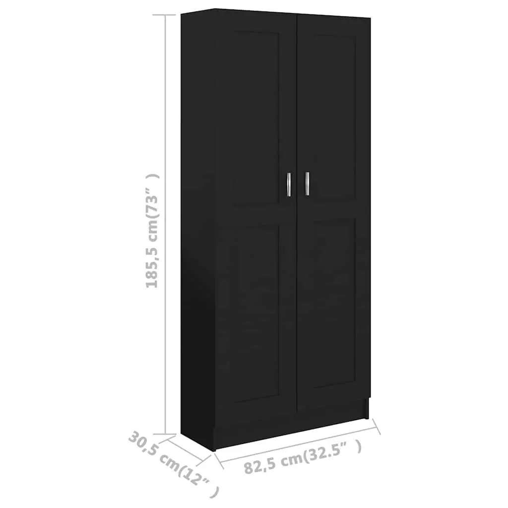 Black Book Cabinet 82.5x30.5x185.5 cm with 5 Compartments