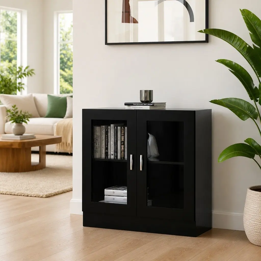 Display Cabinet Black Engineered Wood 82.5x30.5x80cm