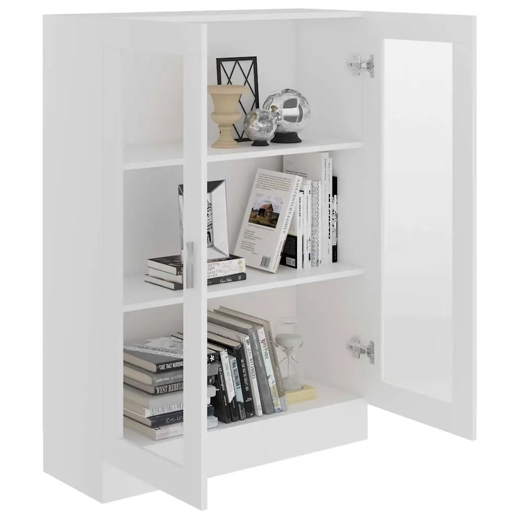 Vitrine Cabinet White Engineered Wood 3 Compartment Display Storage Unit 82.5 x 30.5 x 115 cm