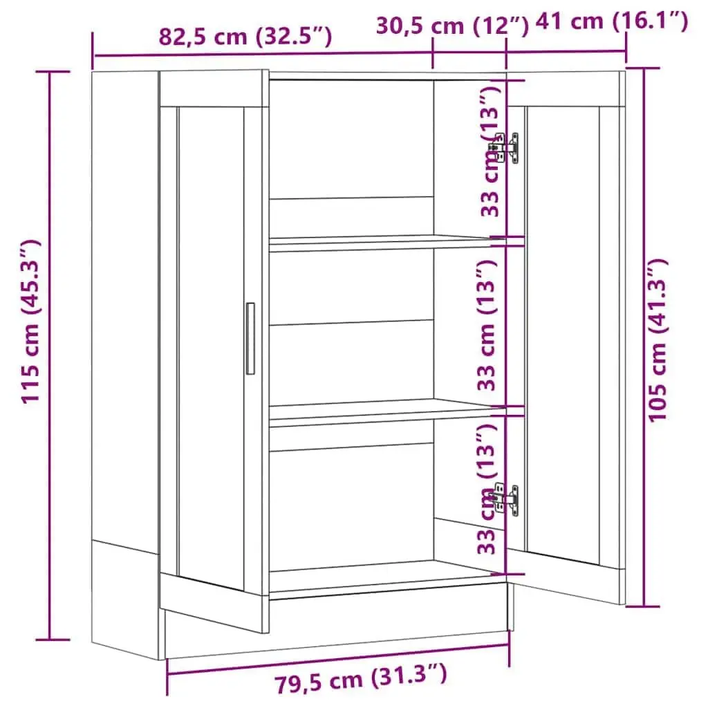 Vitrine Cabinet White Engineered Wood 3 Compartment Display Storage Unit 82.5 x 30.5 x 115 cm