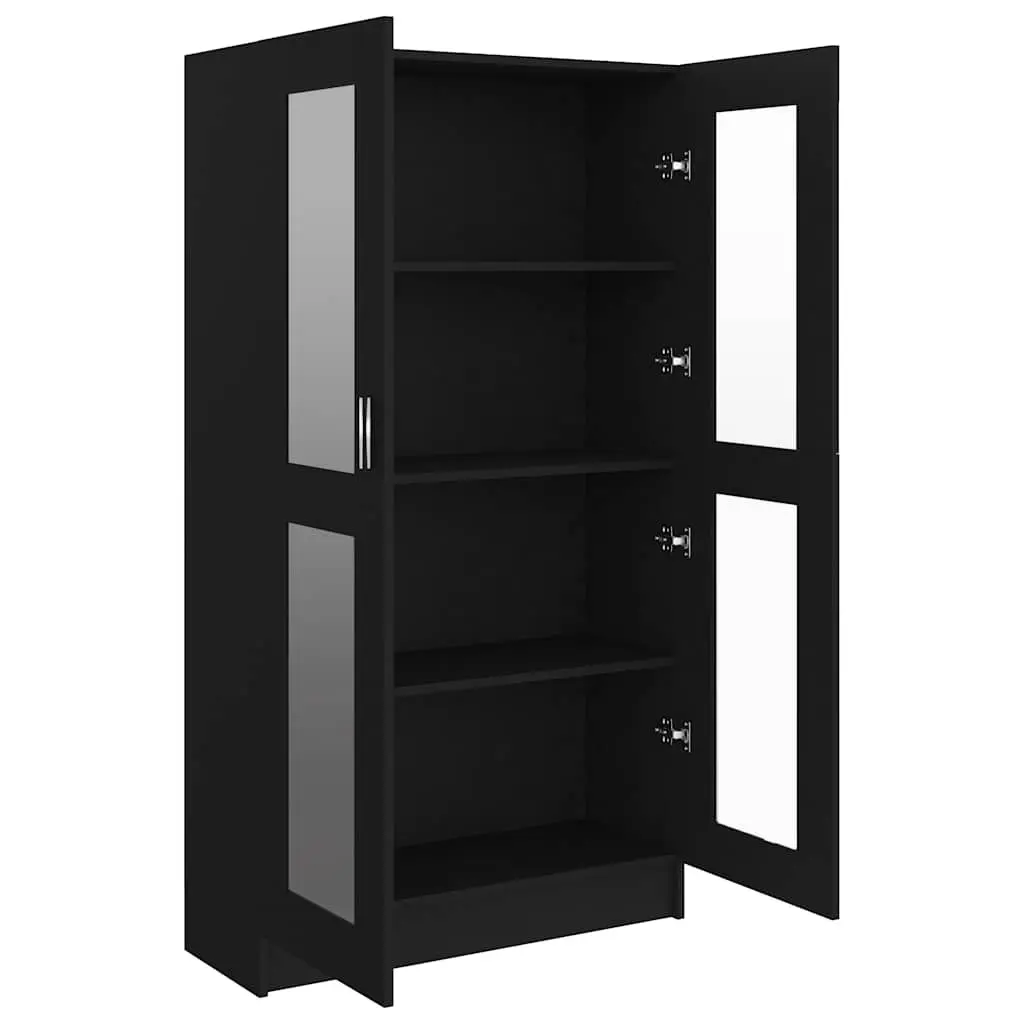 Black Vitrine Cabinet Standing Shelf Bookcase Display Storage 4 Compartments 2