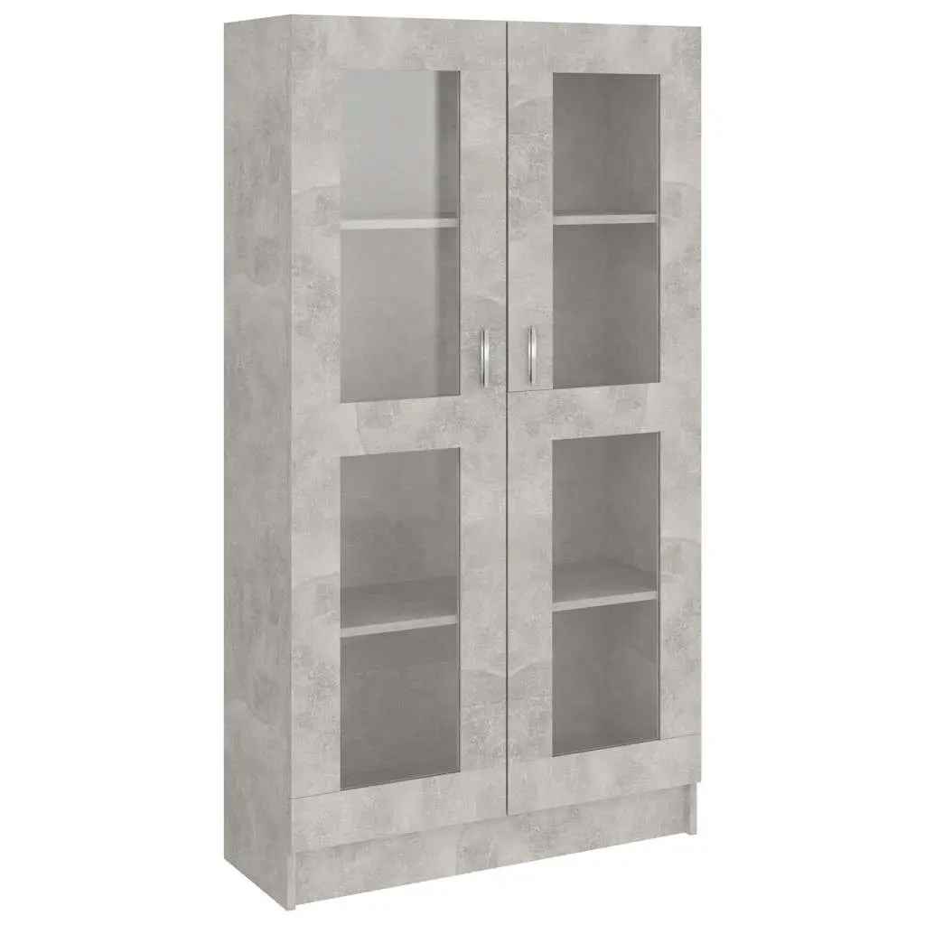 Vitrine Cabinet Grey Engineered Wood Storage Bookshelf 4 Compartments 2 Doors