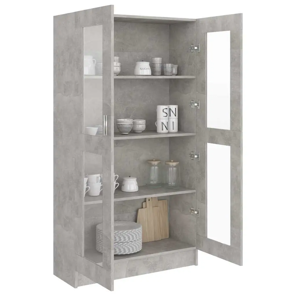 Vitrine Cabinet Grey Engineered Wood Storage Bookshelf 4 Compartments 2 Doors