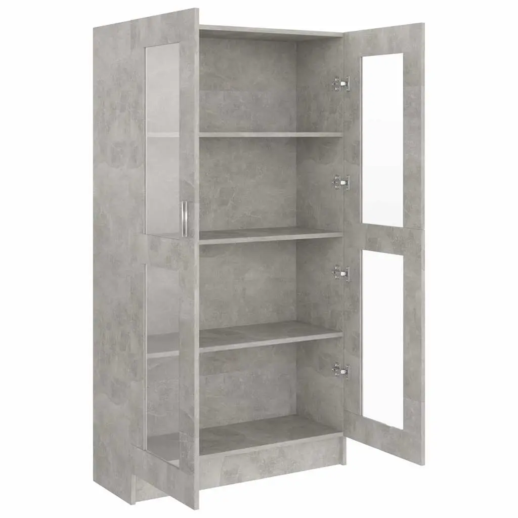 Vitrine Cabinet Grey Engineered Wood Storage Bookshelf 4 Compartments 2 Doors