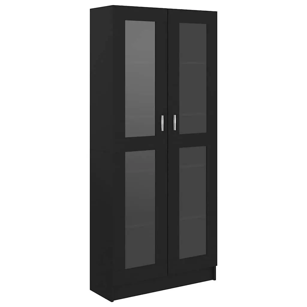 Display Cabinet Black Engineered Wood 82.5x30.5x185cm 5 Compartments