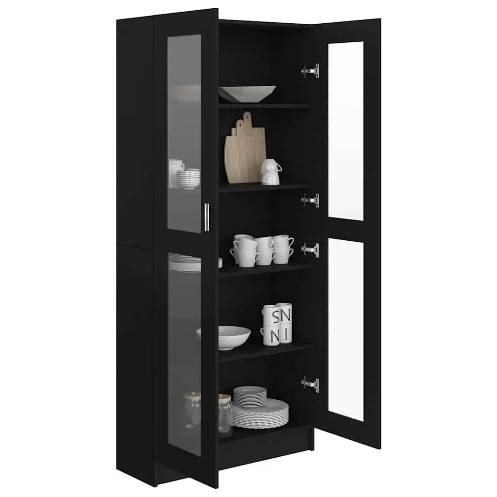 Display Cabinet Black Engineered Wood 82.5x30.5x185cm 5 Compartments