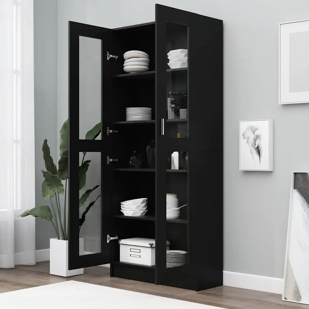 Display Cabinet Black Engineered Wood 82.5x30.5x185cm 5 Compartments