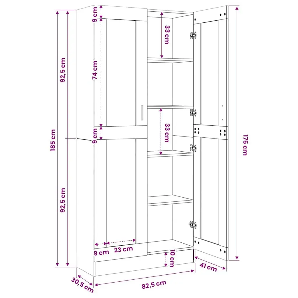 Display Cabinet Black Engineered Wood 82.5x30.5x185cm 5 Compartments