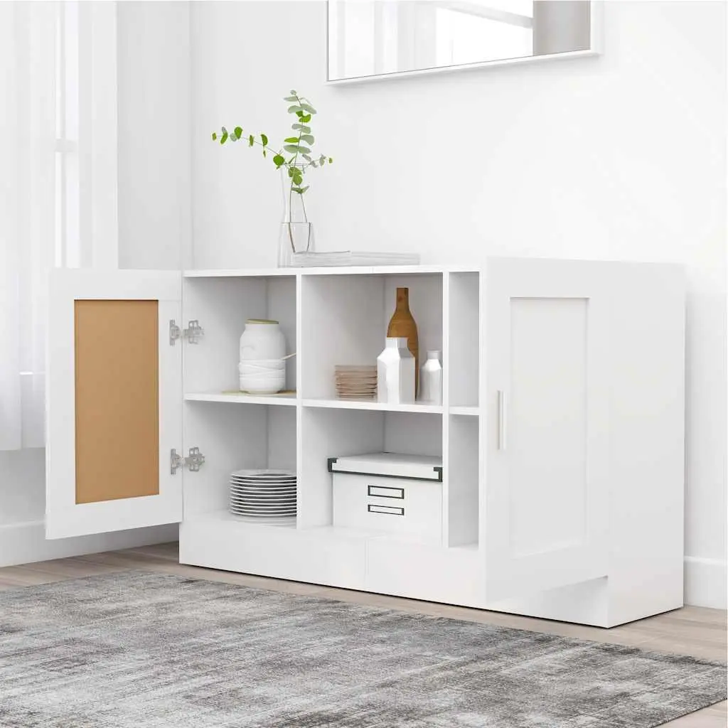 Sideboard Storage Cabinet White Engineered Wood 120cm 2 Doors 2 Compartments
