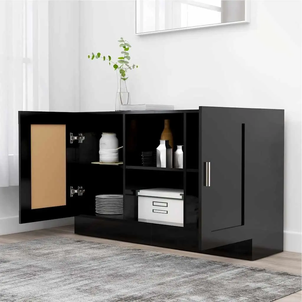 Sideboard Storage Cabinet Black Engineered Wood 120x30.5x70cm 2 Door 2 Compartment