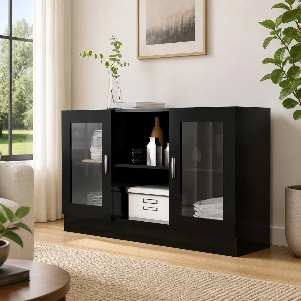 Vitrine Cabinet Black Engineered Wood 120 x 30.5 x 70 cm