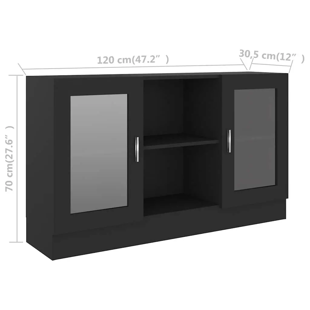 Vitrine Cabinet Black Engineered Wood 120 x 30.5 x 70 cm