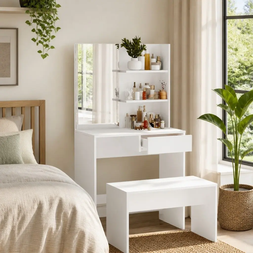 Dressing Table with Mirror and Ample Storage