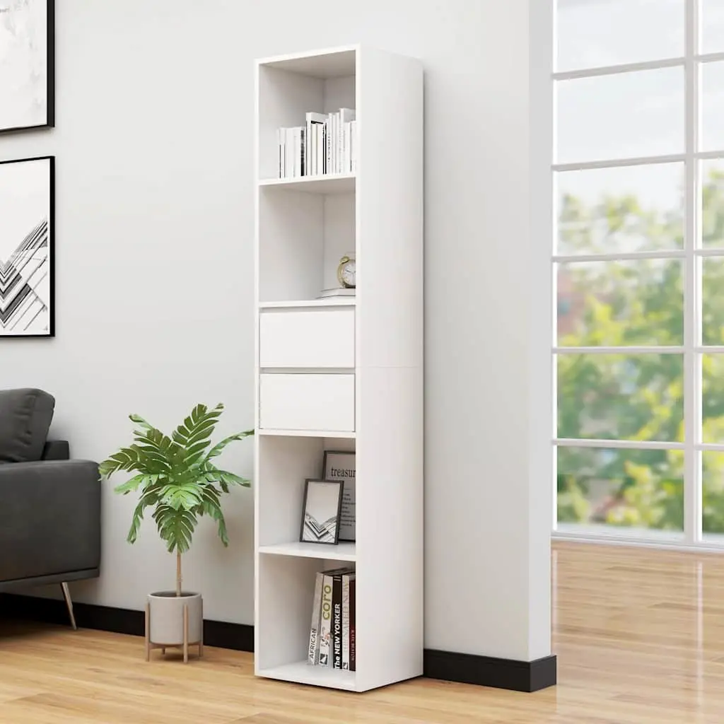 Wall-Mounted Book Cabinet Modern White Engineered Wood Organizer 36 x 30 x 171 cm