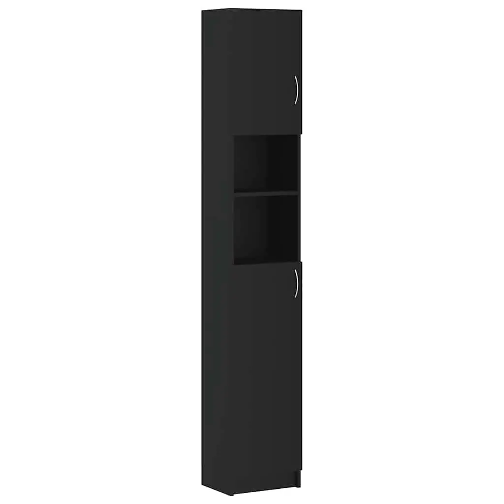 Bathroom Storage Cabinet Black Tall Unit with 4 Shelves and 2 Open Shelves