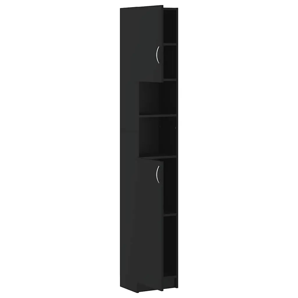 Bathroom Storage Cabinet Black Tall Unit with 4 Shelves and 2 Open Shelves
