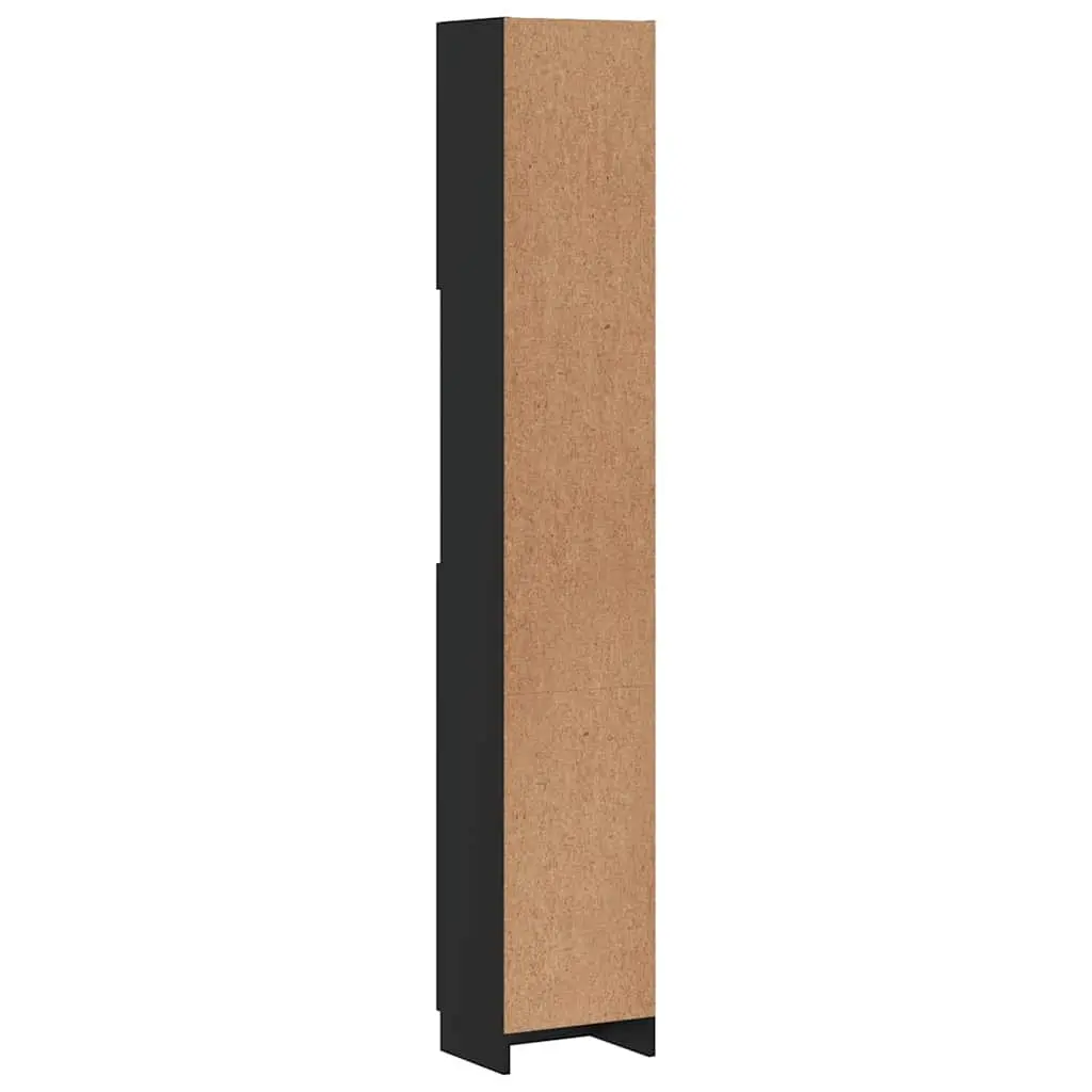 Bathroom Storage Cabinet Black Tall Unit with 4 Shelves and 2 Open Shelves
