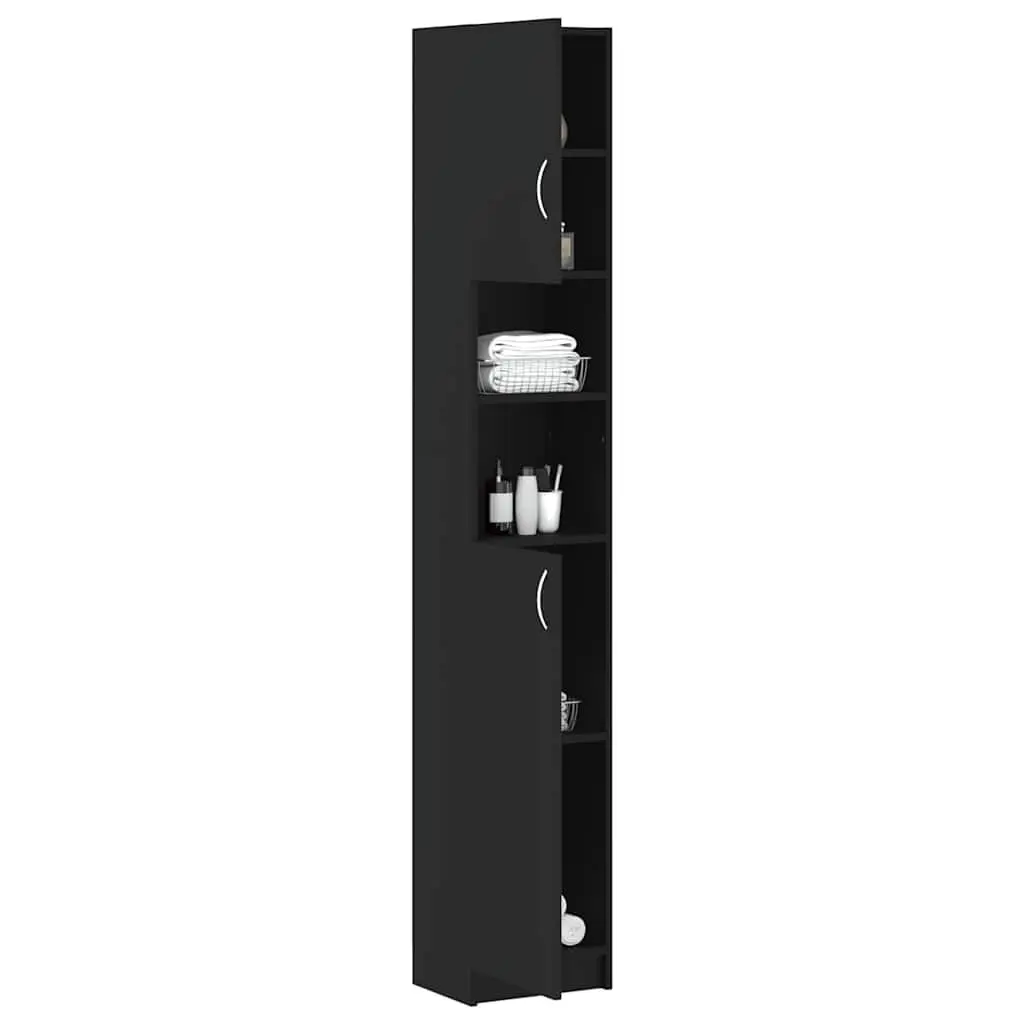 Bathroom Storage Cabinet Black Tall Unit with 4 Shelves and 2 Open Shelves