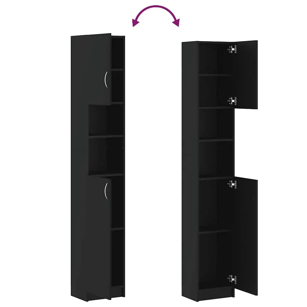 Bathroom Storage Cabinet Black Tall Unit with 4 Shelves and 2 Open Shelves