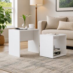 Coffee Table Set 2-Piece Nesting Design White Living Room Accent Furniture