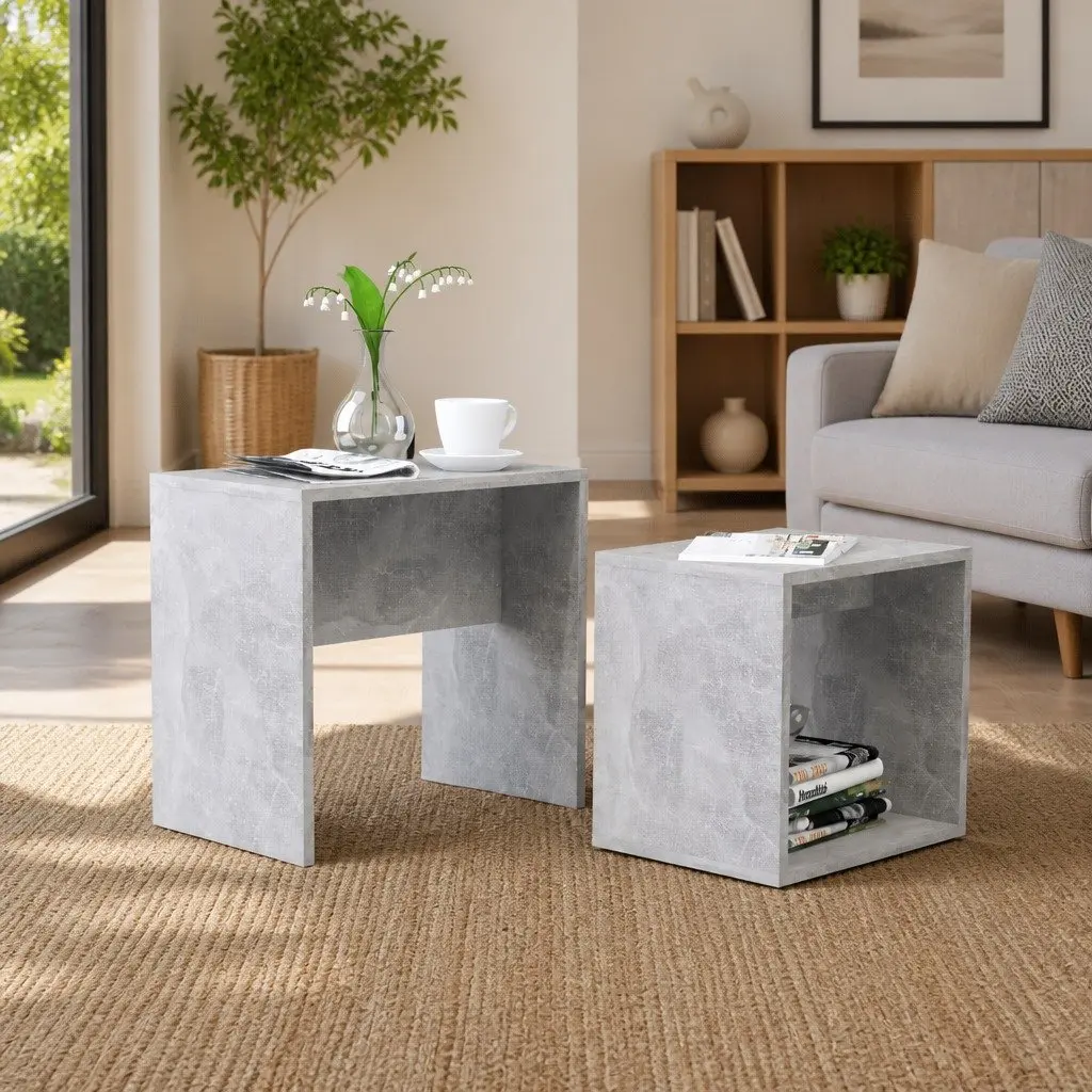 Coffee Table Set Nesting Grey Contemporary 2 Piece