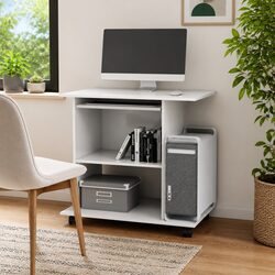 User-Friendly White Desk 80x50x75cm with Storage Shelves