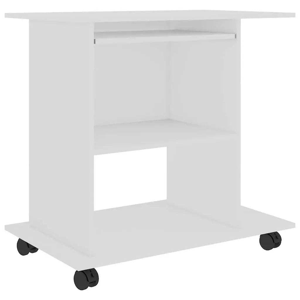 Computer Desk White Compact 80x50x75cm Laptop Desktop Workstation with Sliding Keyboard Shelf and Mobile Castors