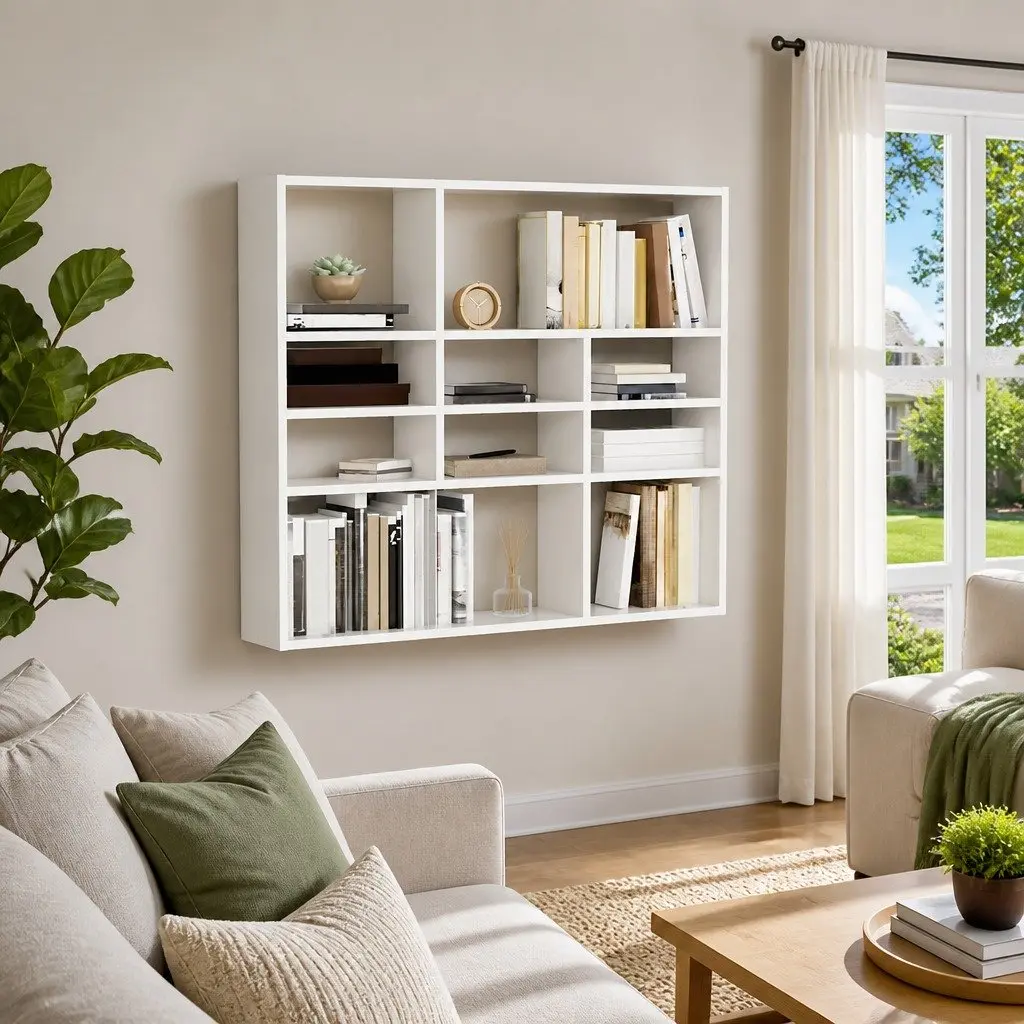 Wall Shelf Open Compartments White 90x16x78 cm Display Organiser Storage Unit