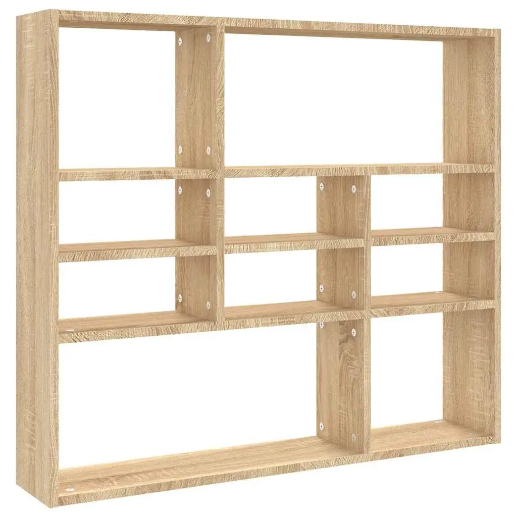 Wall Shelf Display Unit 10 Compartments Open Storage Brown Home Organizer