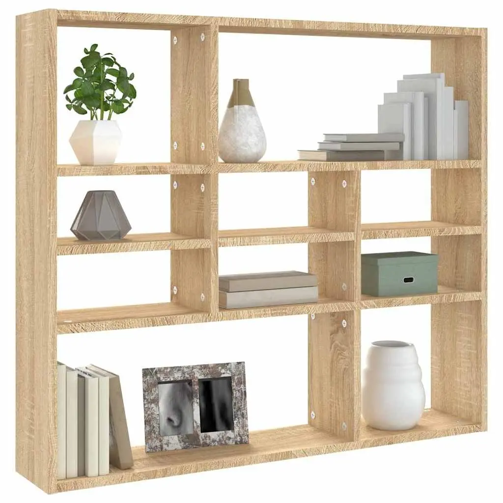Wall Shelf Display Unit 10 Compartments Open Storage Brown Home Organizer