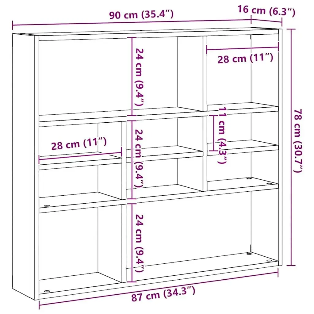Wall Shelf Display Unit 10 Compartments Open Storage Brown Home Organizer