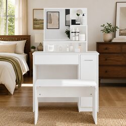 Dressing Table with Mirror White Bedroom Vanity Makeup Desk Storage Drawer