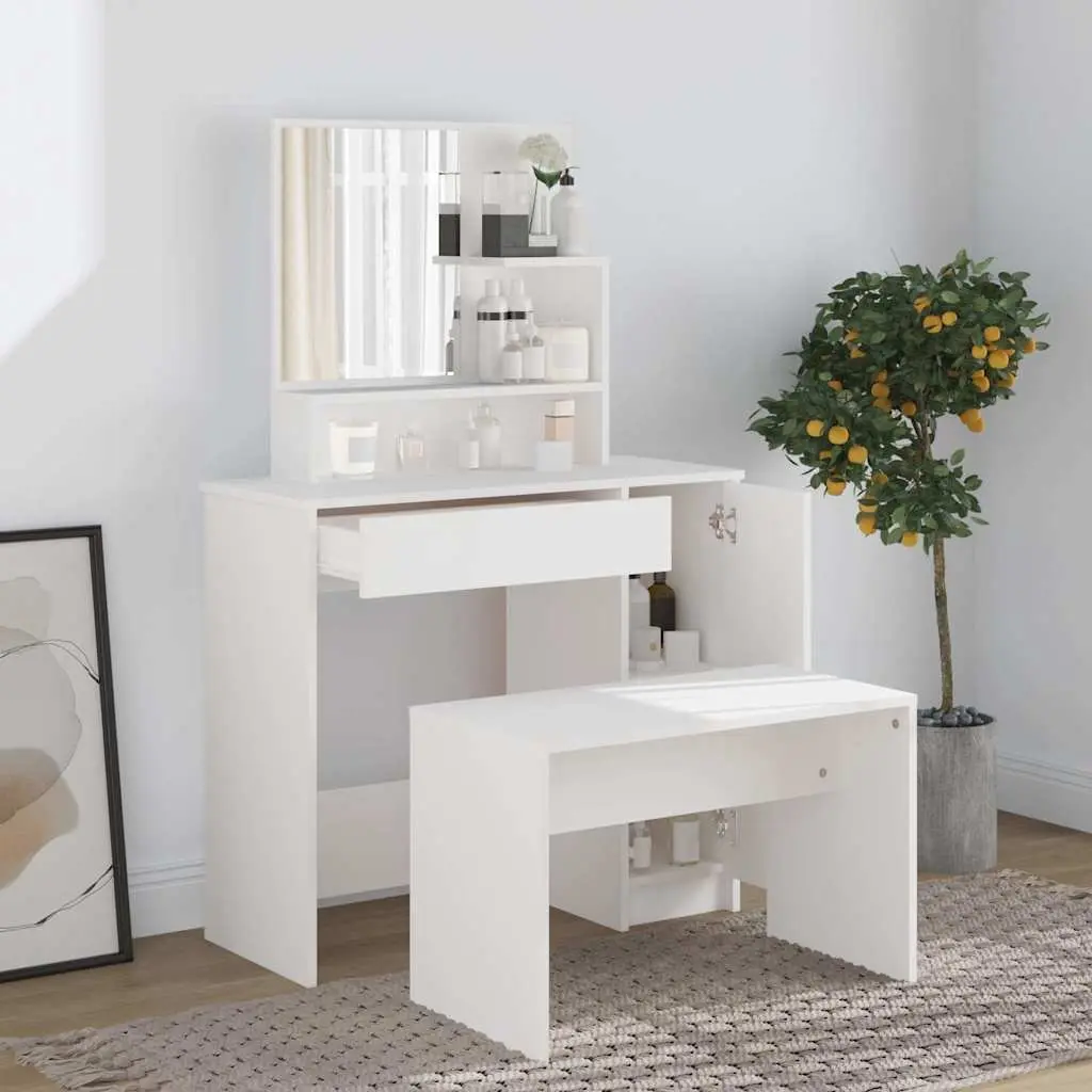 Dressing Table with Mirror White Engineered Wood Makeup Desk Storage Drawer 86.5 x 35 x 136 cm